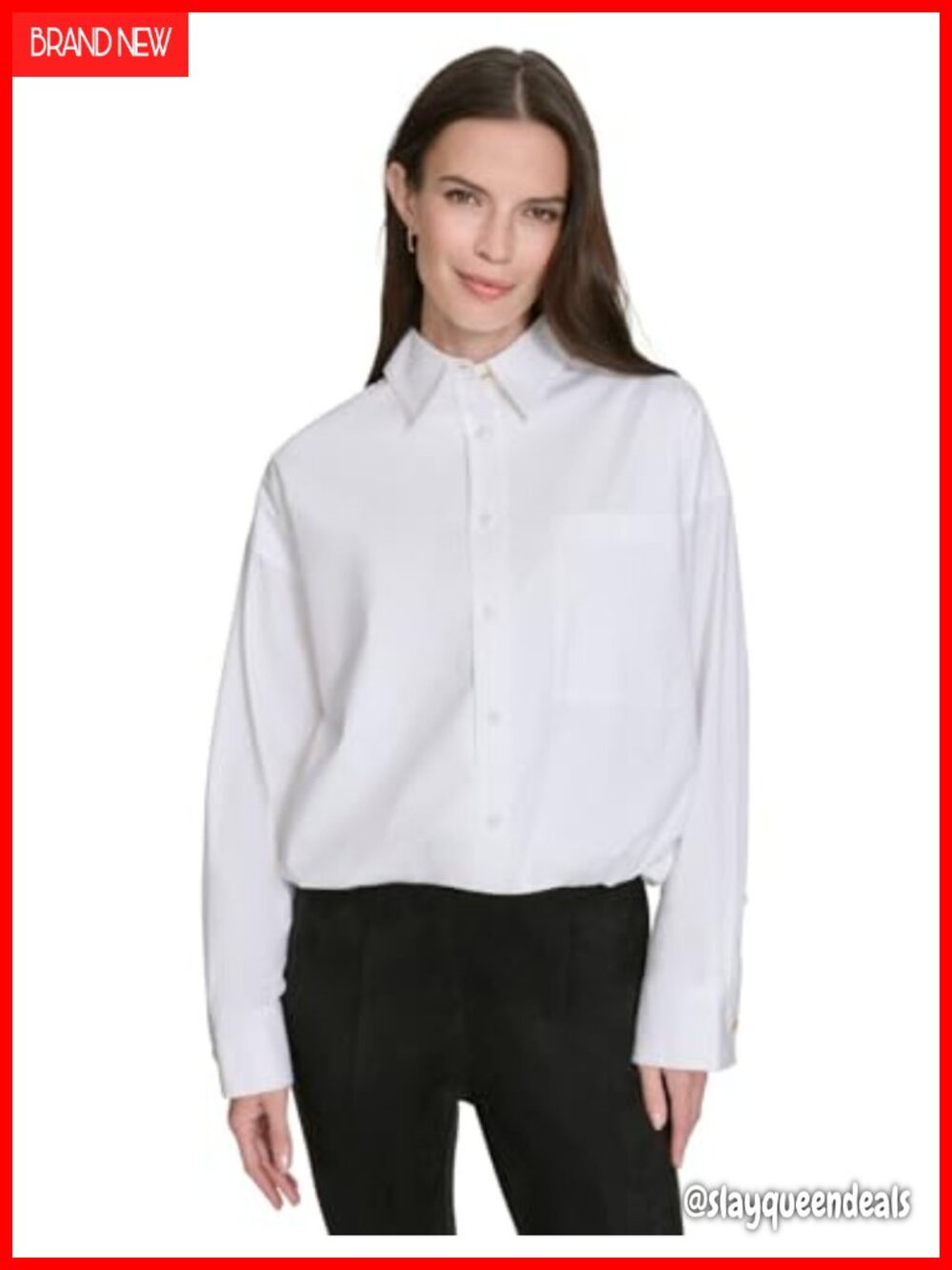 Long Sleeve Oversized Dress Shirt with Chest Pocket Collared
